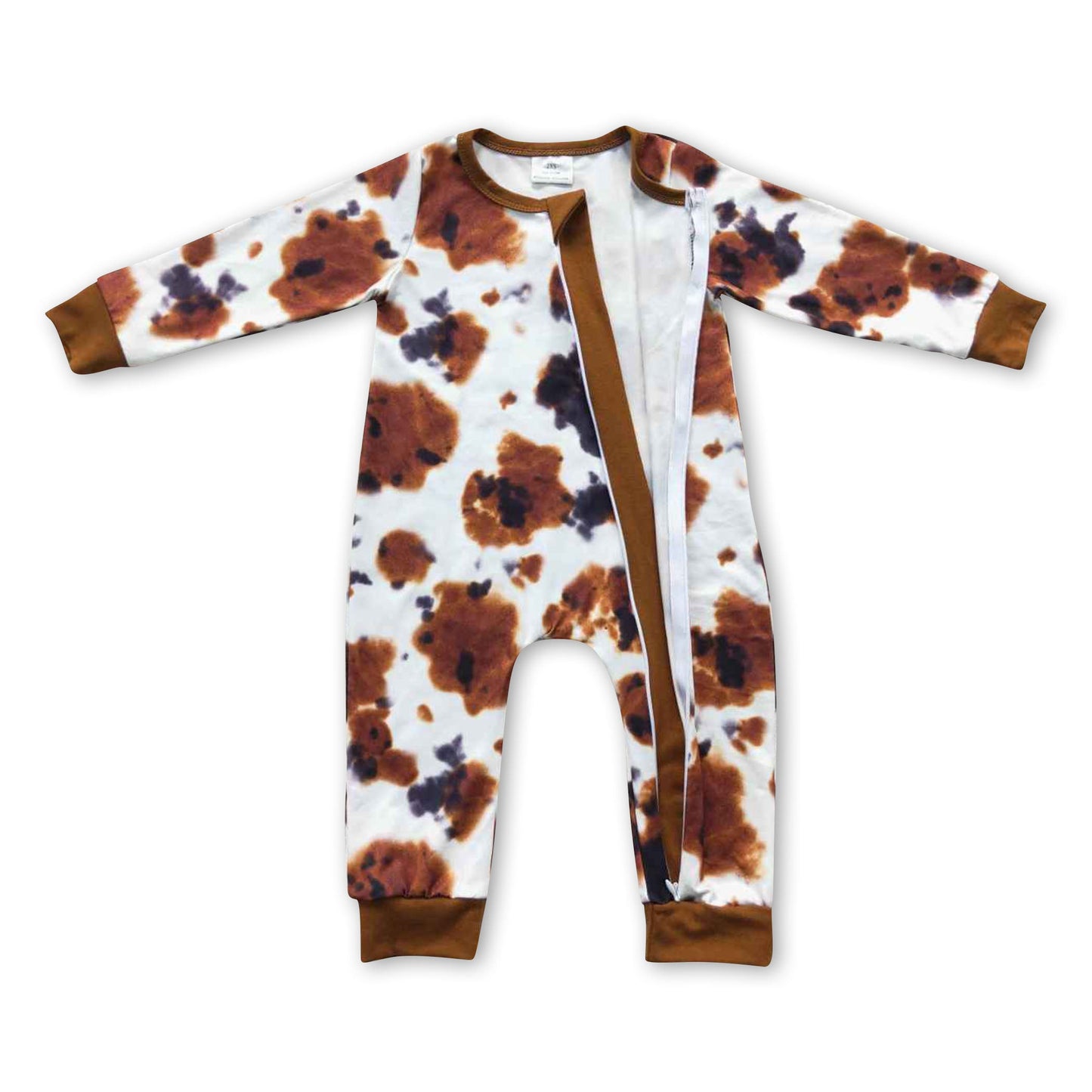 Cow print long sleeves baby kids zipper romper