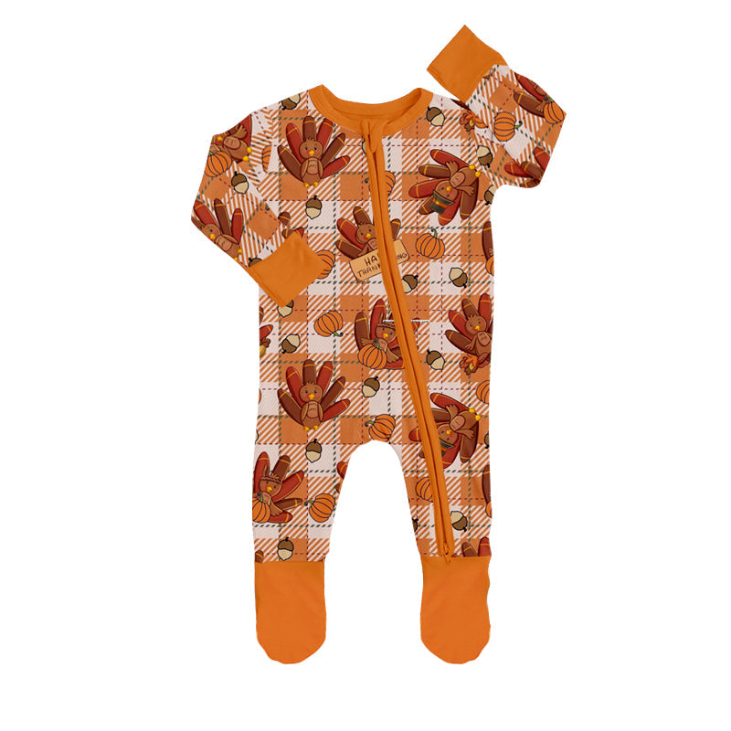 Turkey pumpkin baby kids Thanksgiving zipper romper