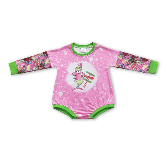 Pink bleached green face baby girls Chrismtas romper