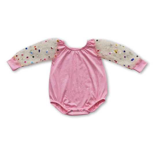 Colorful polka dot tulle pink baby girls romper