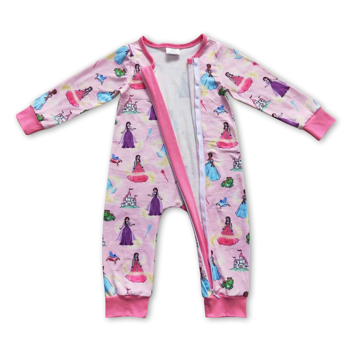 Pink long sleeves princess baby girls zipper romper