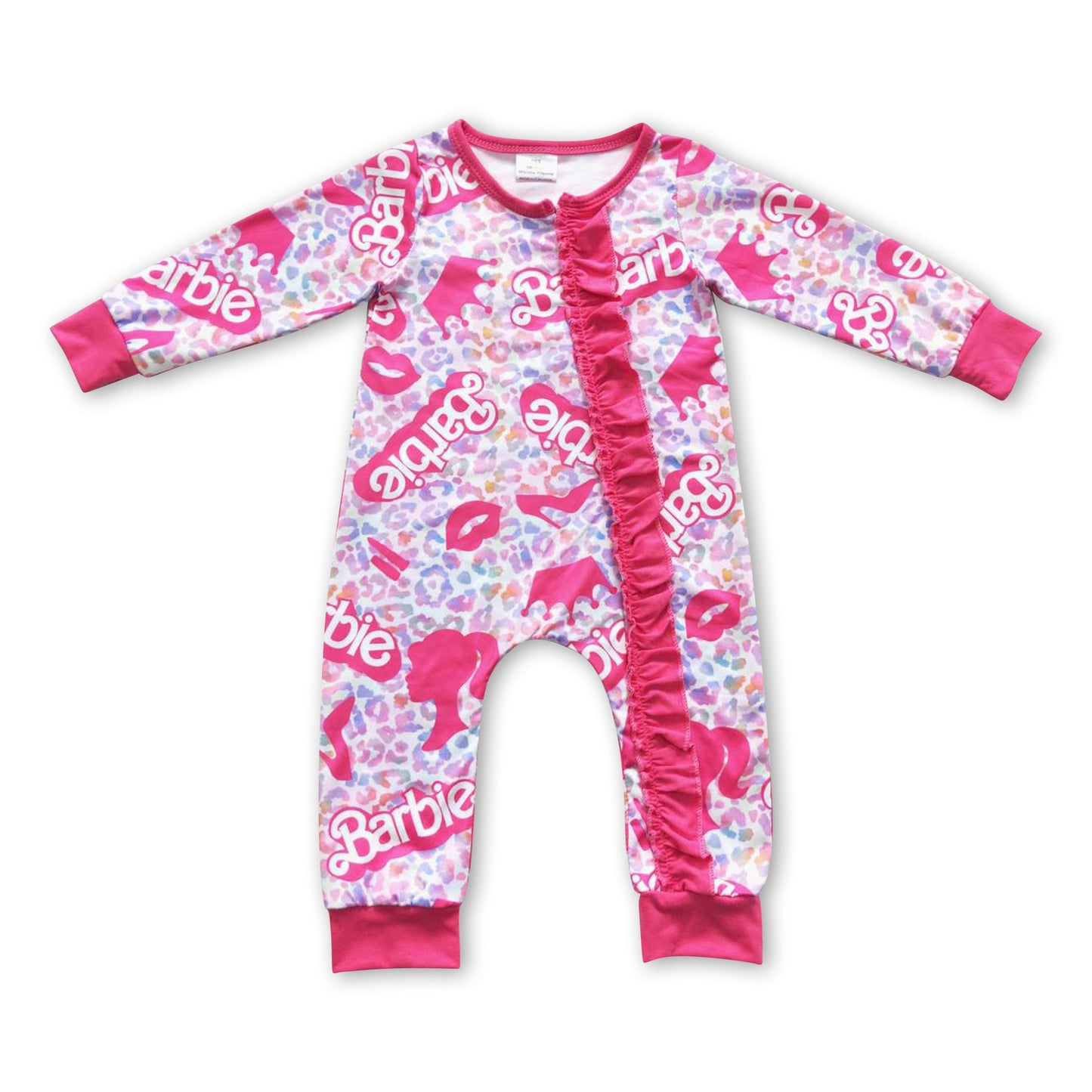 Hot pink leopard party baby girls zipper romper