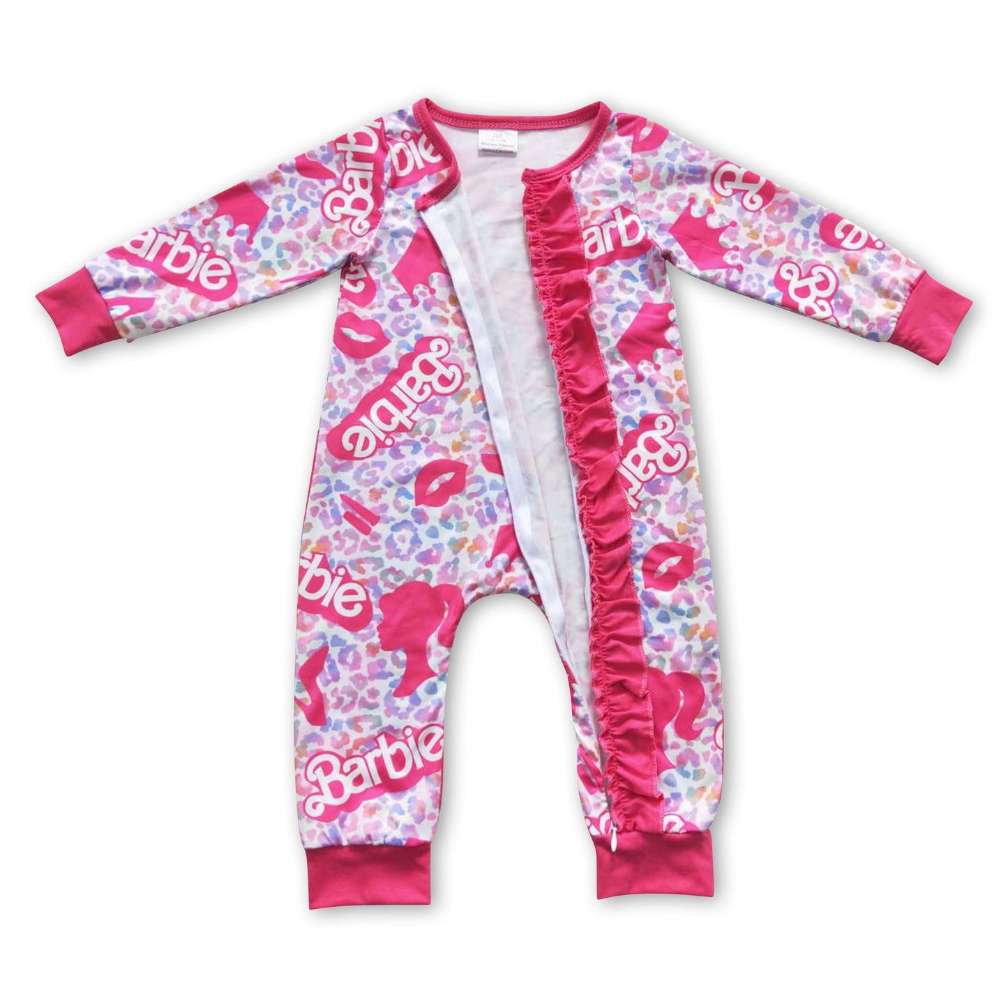 Hot pink leopard party baby girls zipper romper