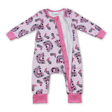 Pink cow print rainbow boots baby girls zipper romper