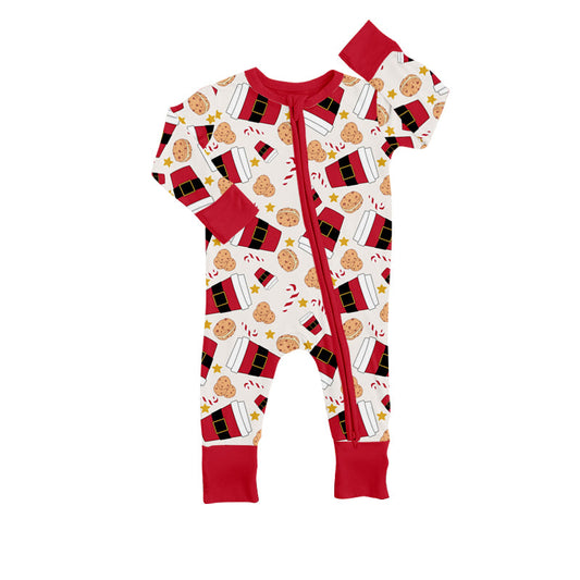 Drink cookie candy cane baby Christmas zipper romper
