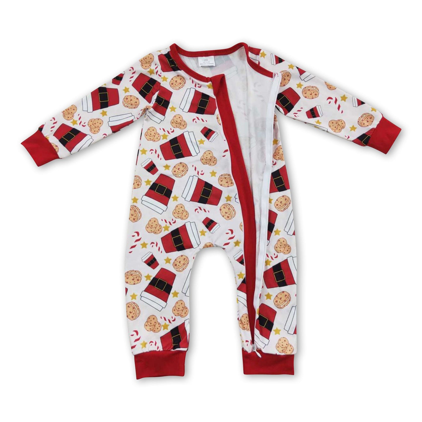 Cookie drink candy cane baby kids Christmas zipper romper