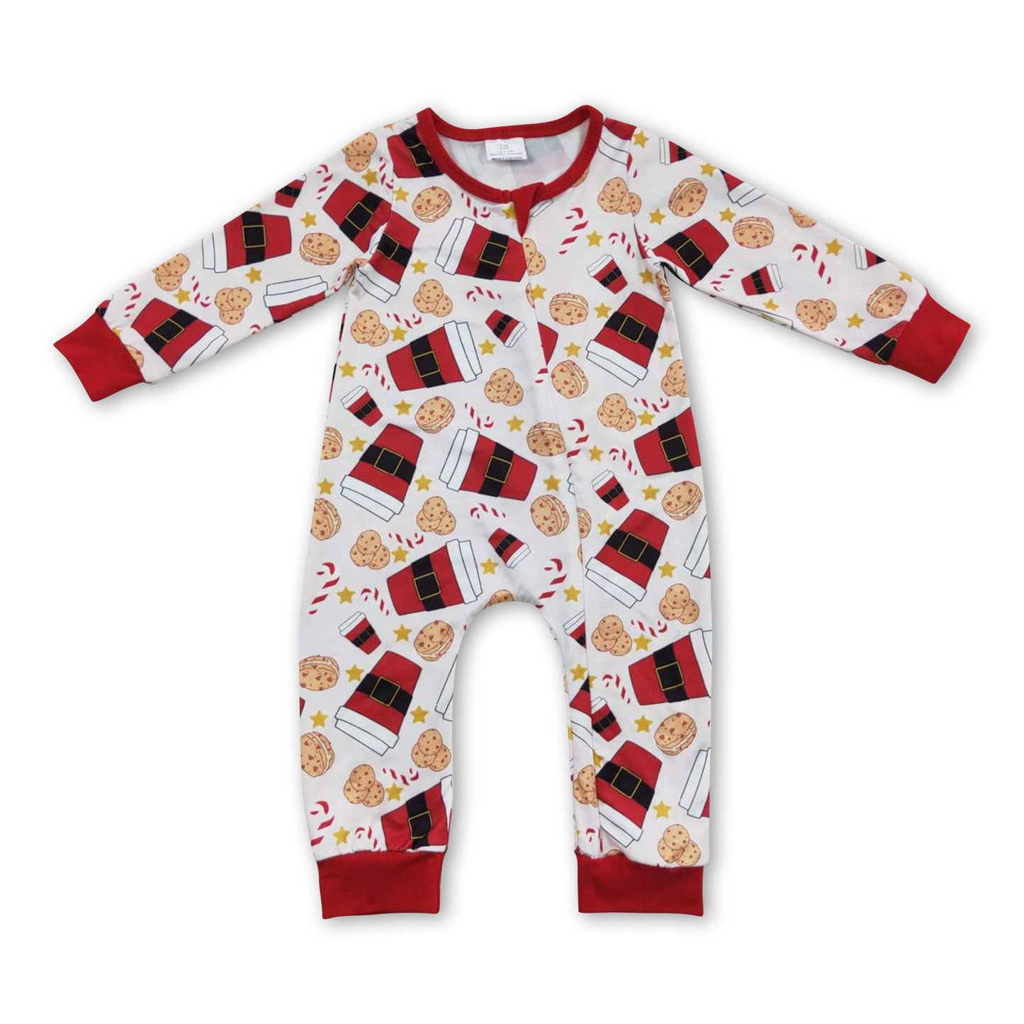 Cookie drink candy cane baby kids Christmas zipper romper