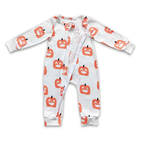 Pumpkin long sleeves baby kids Halloween zipper romper