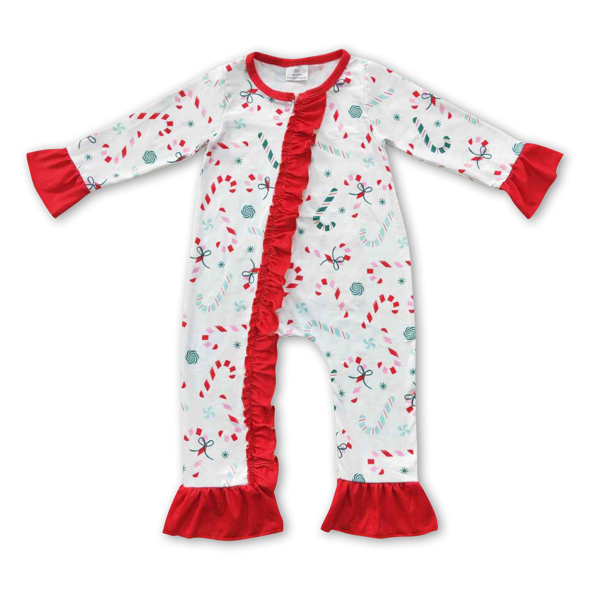 Candy cane ruffle print butt baby girls Christmas romper