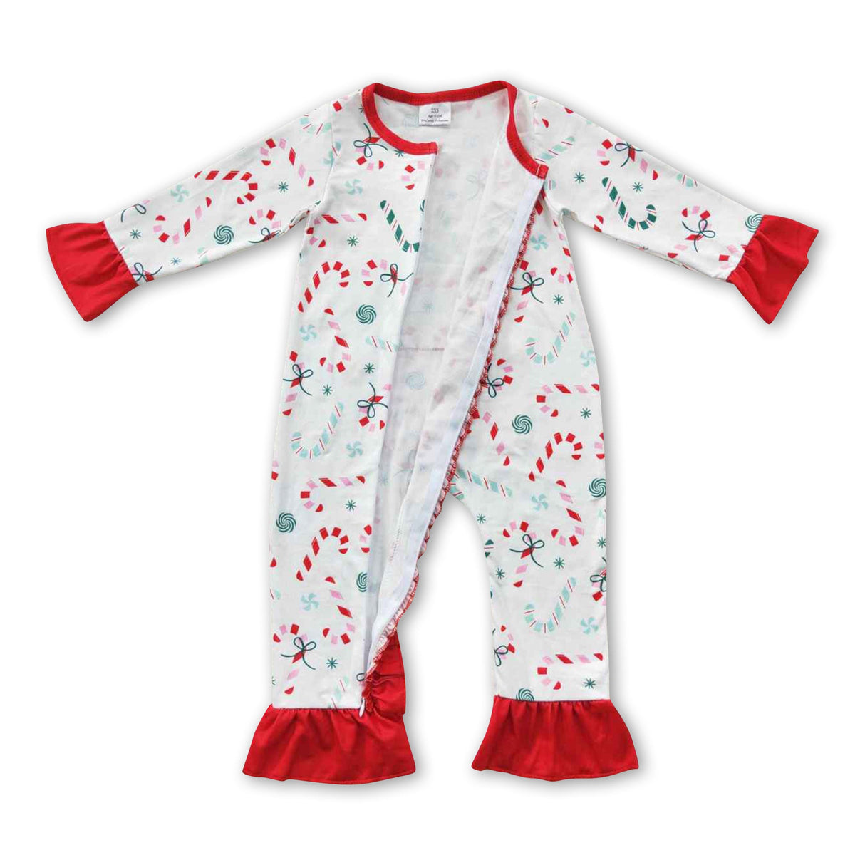 Candy cane ruffle print butt baby girls Christmas romper