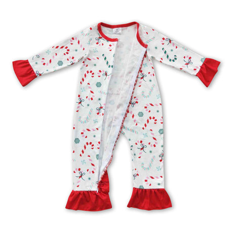 Candy cane ruffle print butt baby girls Christmas romper