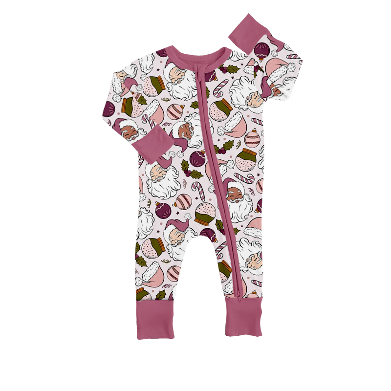 Santa candy cane baby girls Christmas zipper romper