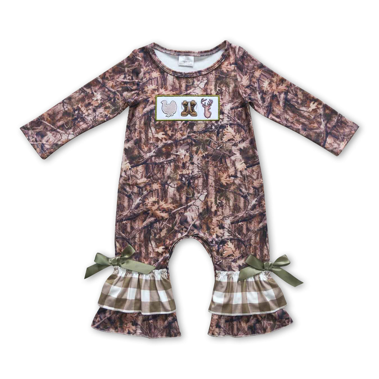 Long sleeves camo deer ruffle baby girls romper