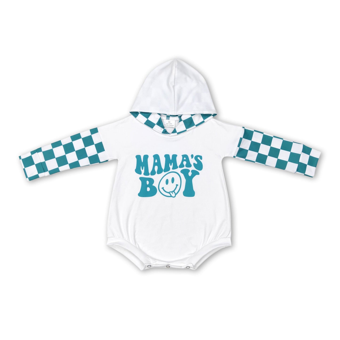 Green mama's boy smile baby hooded romper