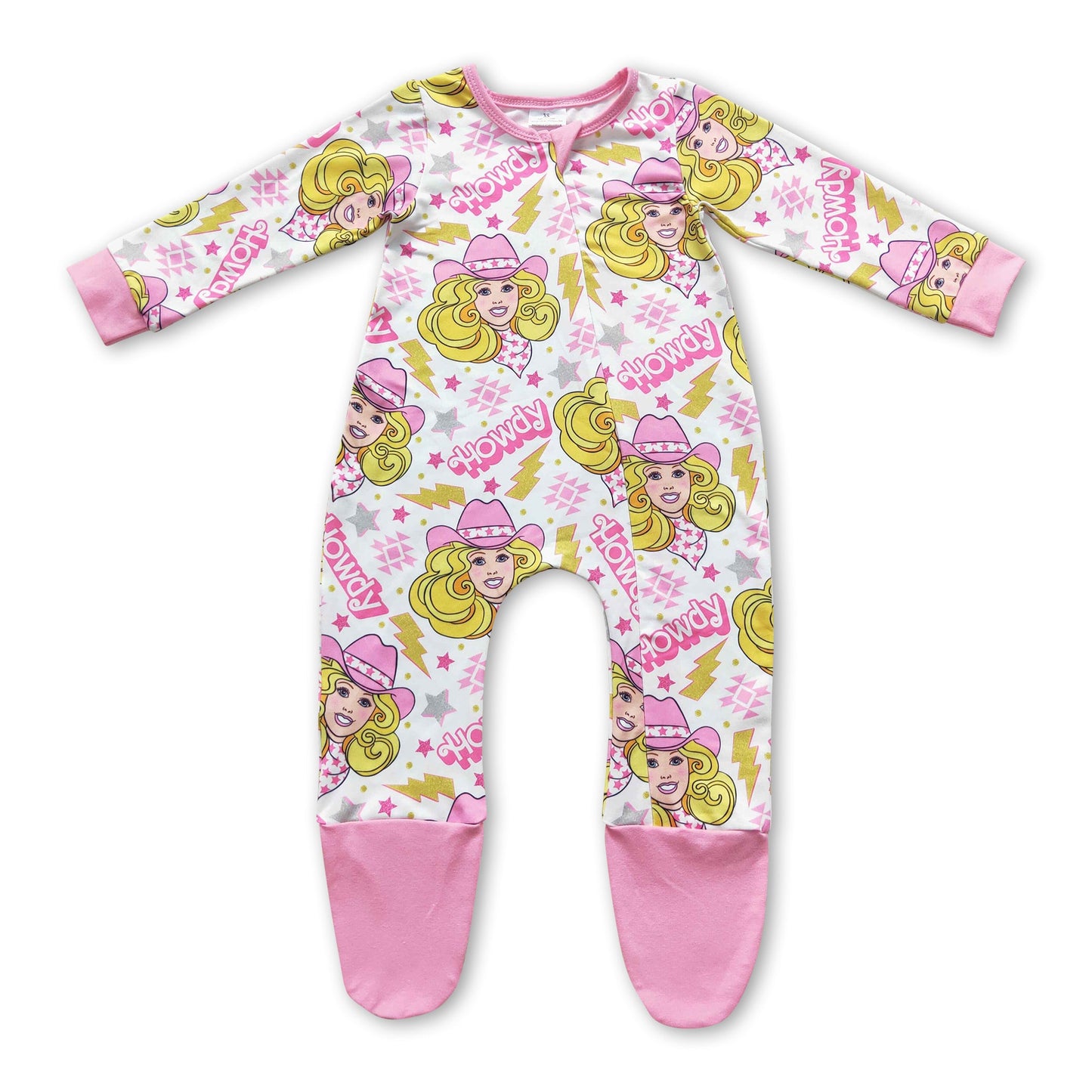 Howdy pink party baby footed zipper coveralls