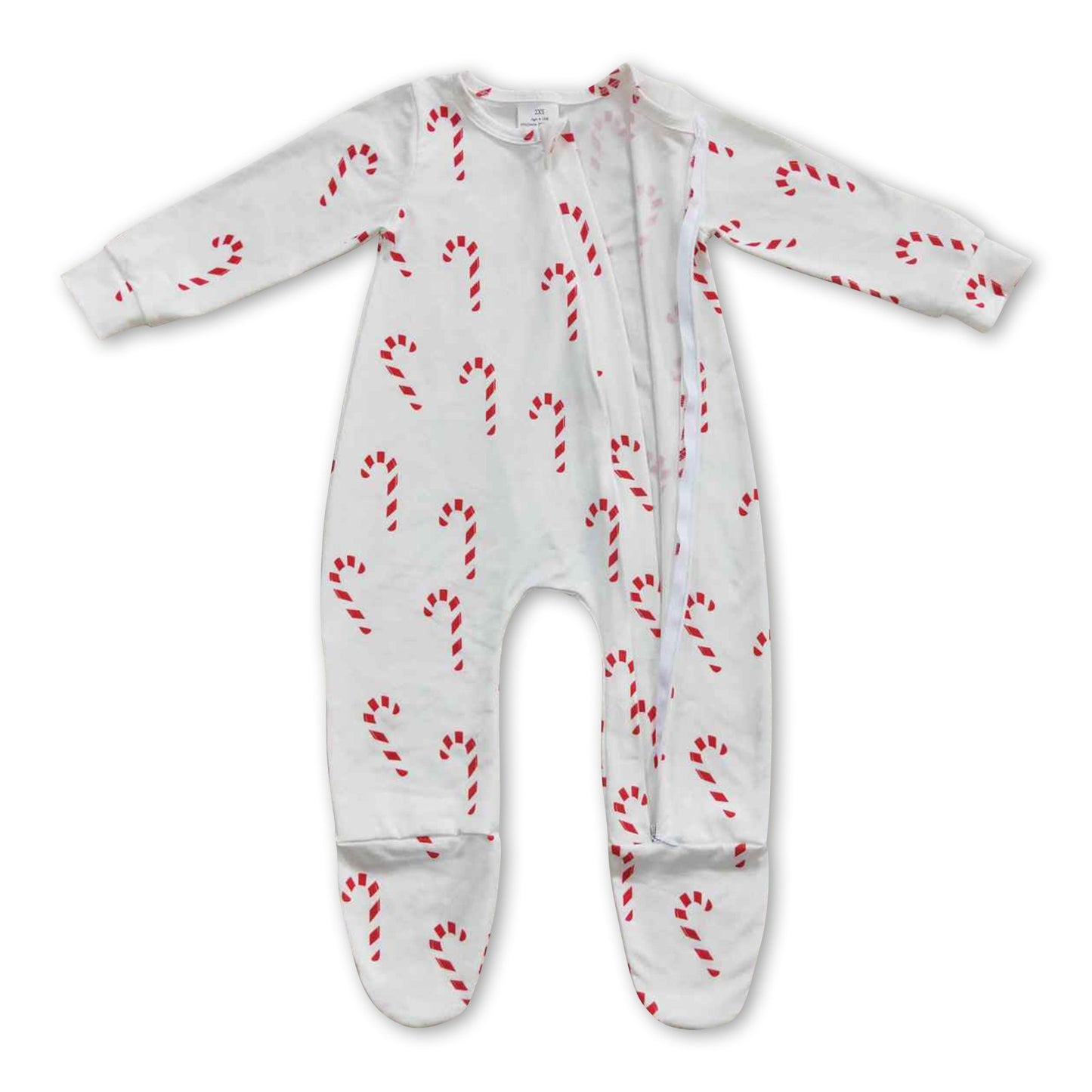 Candy cane baby girls ruffle footed zipper Christmas coveralls