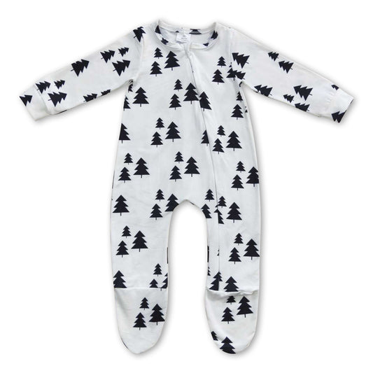 Christmas tree baby girls ruffle footed zipper coveralls