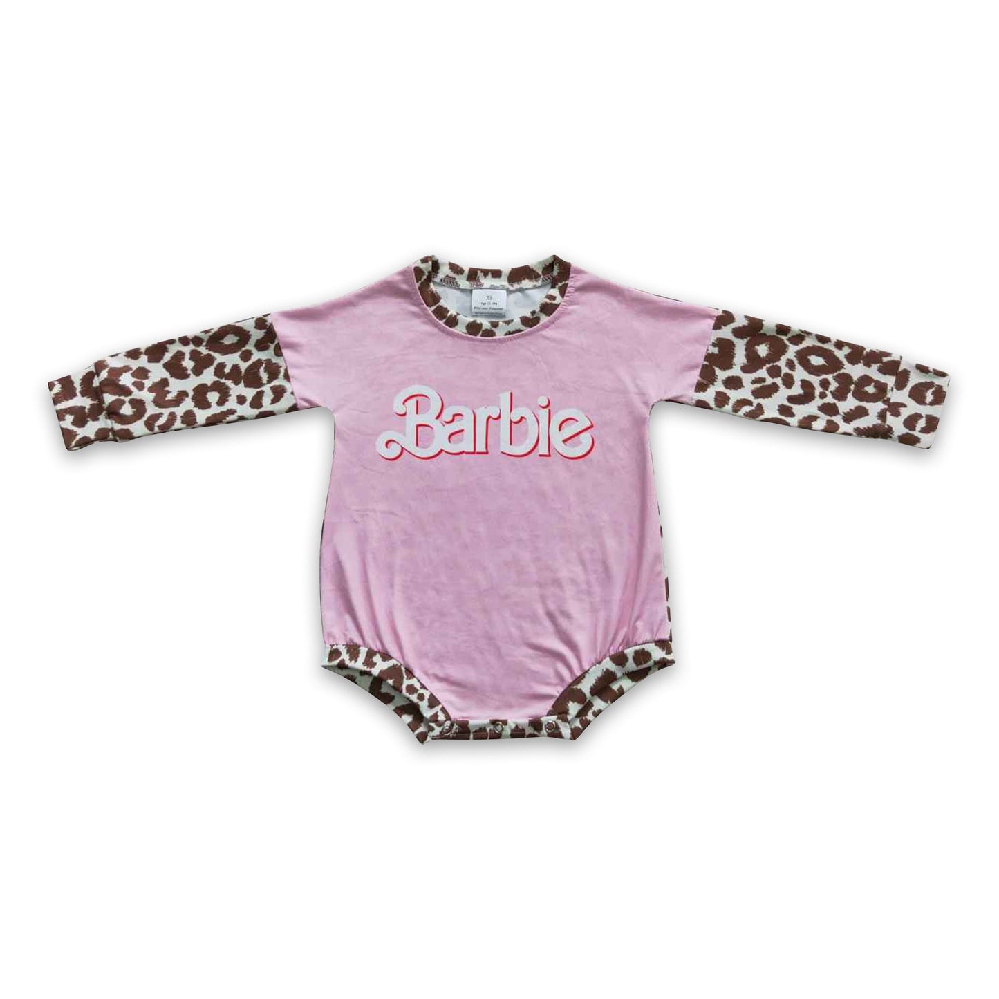 Pink leopard long sleeves party baby girls romper