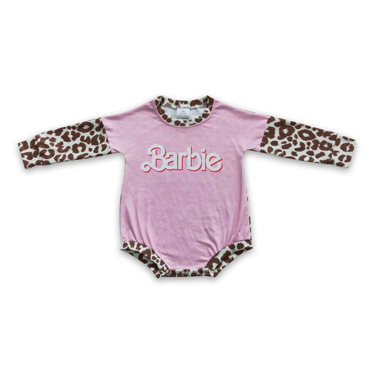 Pink leopard long sleeves party baby girls romper