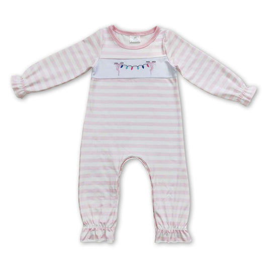 Christmas lighting pink stripe baby girls romper