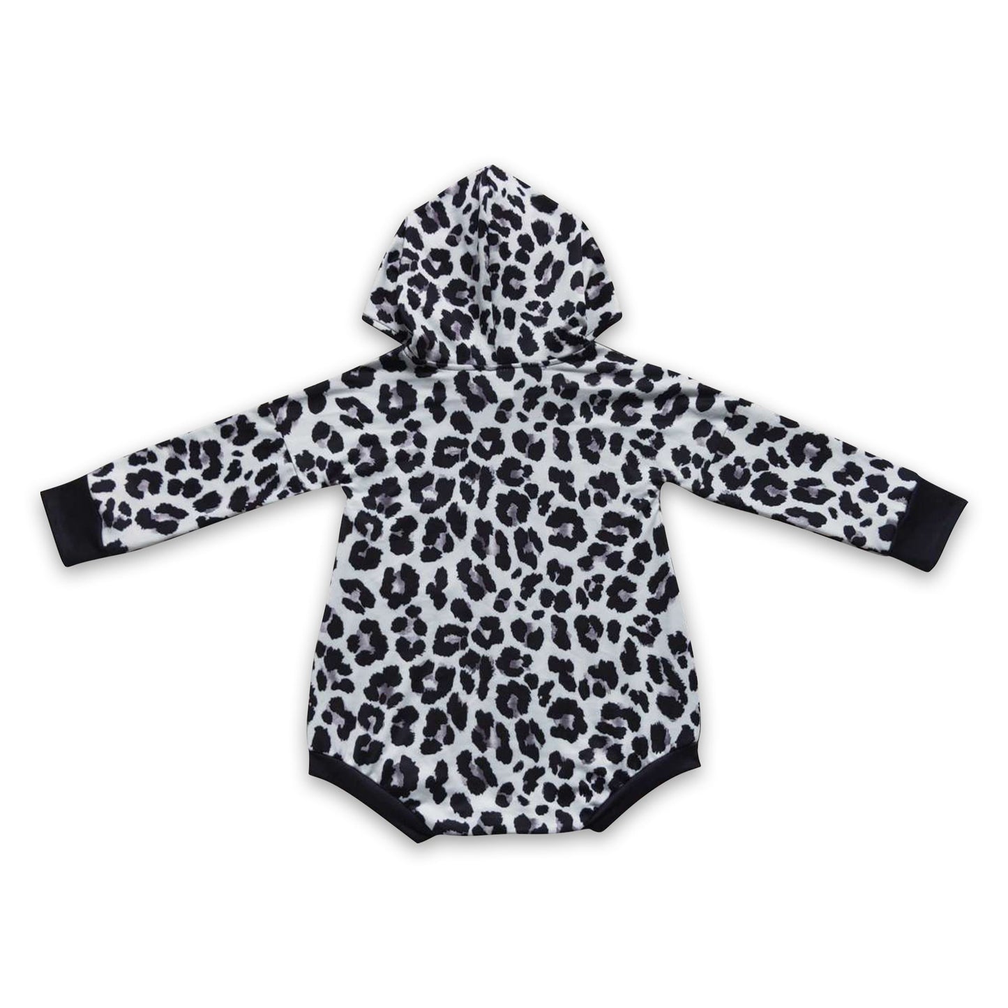 Smile pocket black leopard baby kids hooded romper