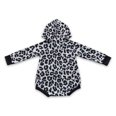Smile pocket black leopard baby kids hooded romper