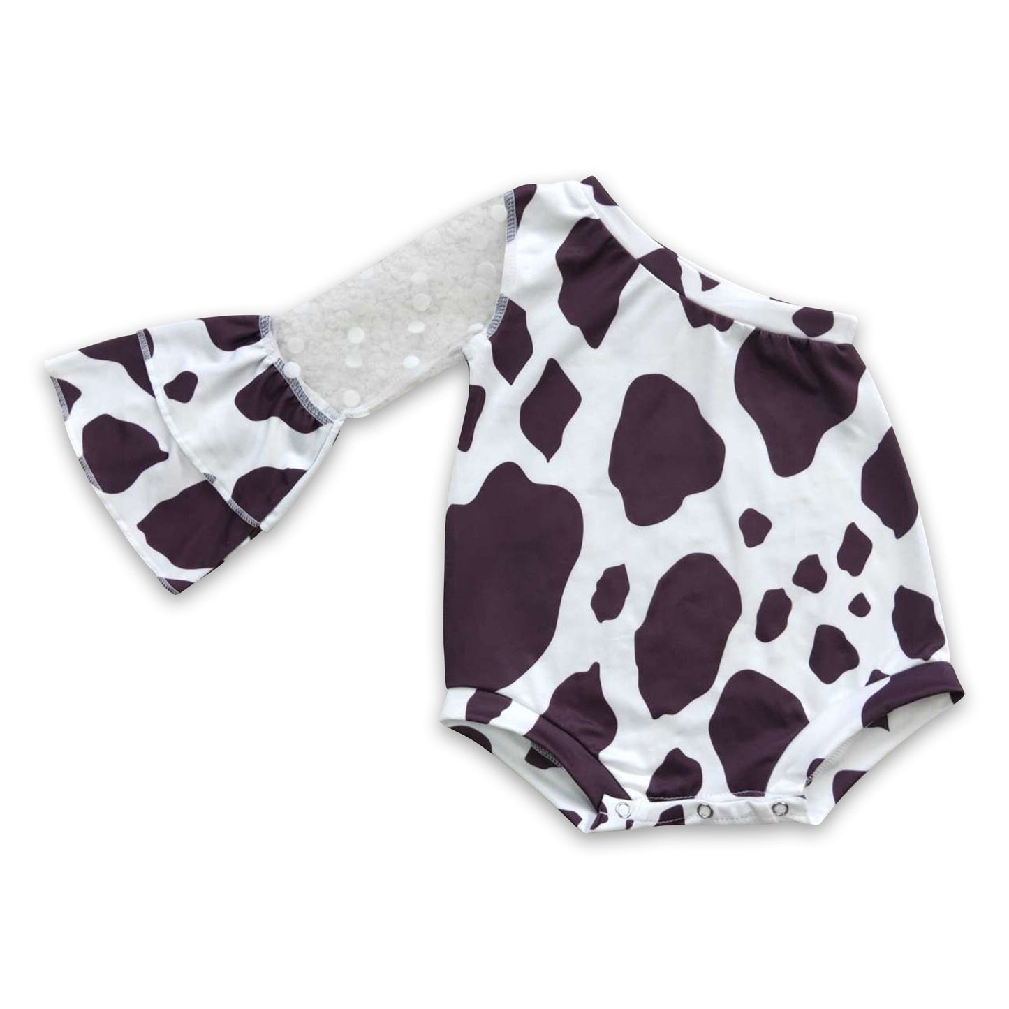 One off shoulder cow print baby girls romper