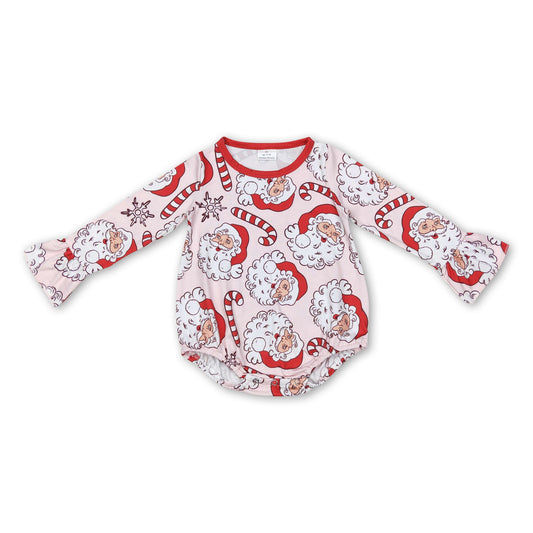 Santa candy cane long sleeves baby girls Christmas romper