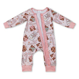 Pink cookie milk candy cane baby girls Christmas zipper romper