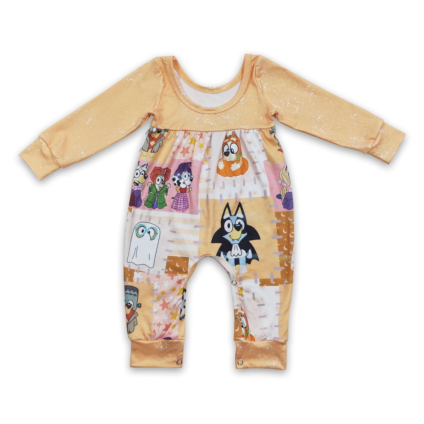 Dog witches long sleeves patchwork baby Halloween romper