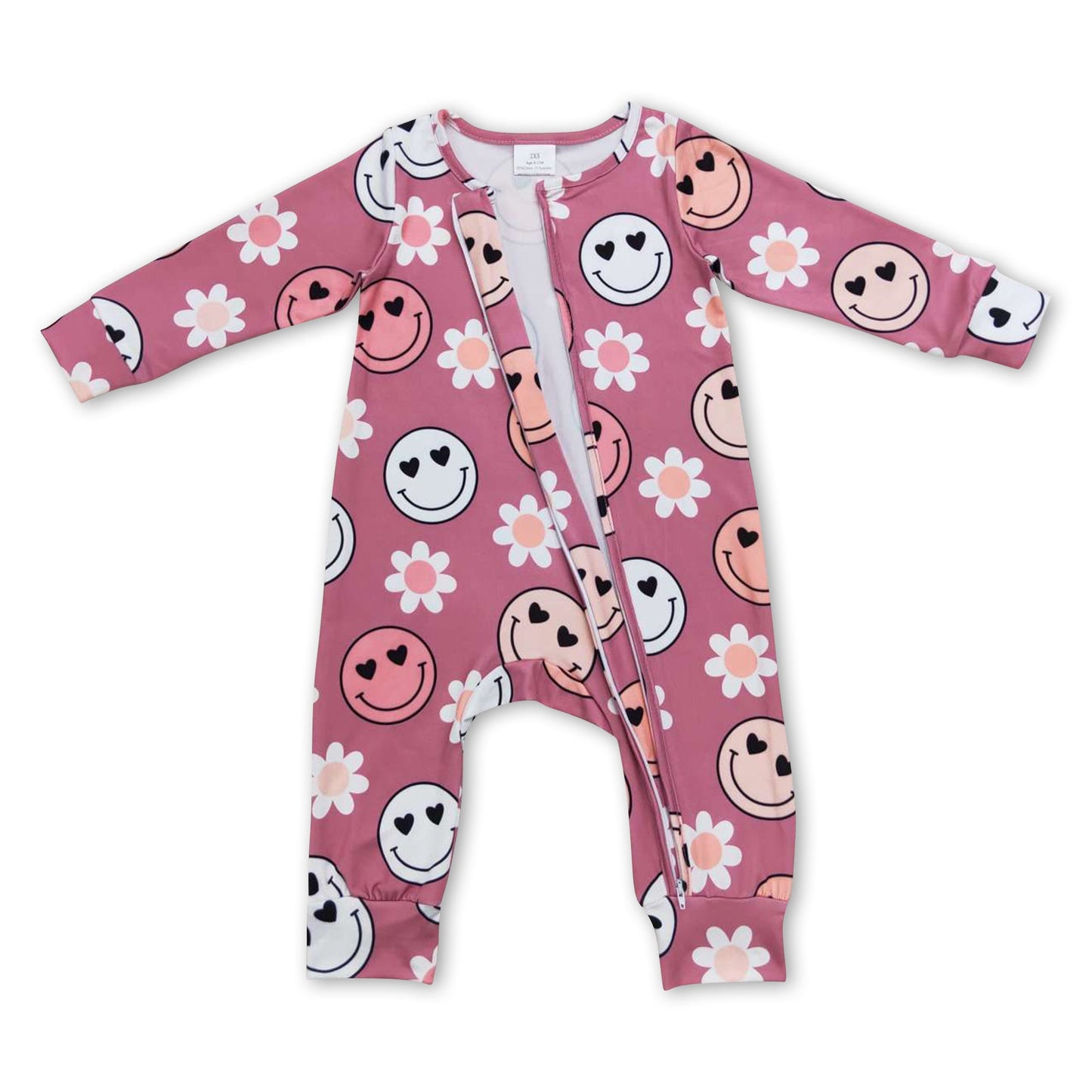 Smile floral heart long sleeves baby girls zipper romper