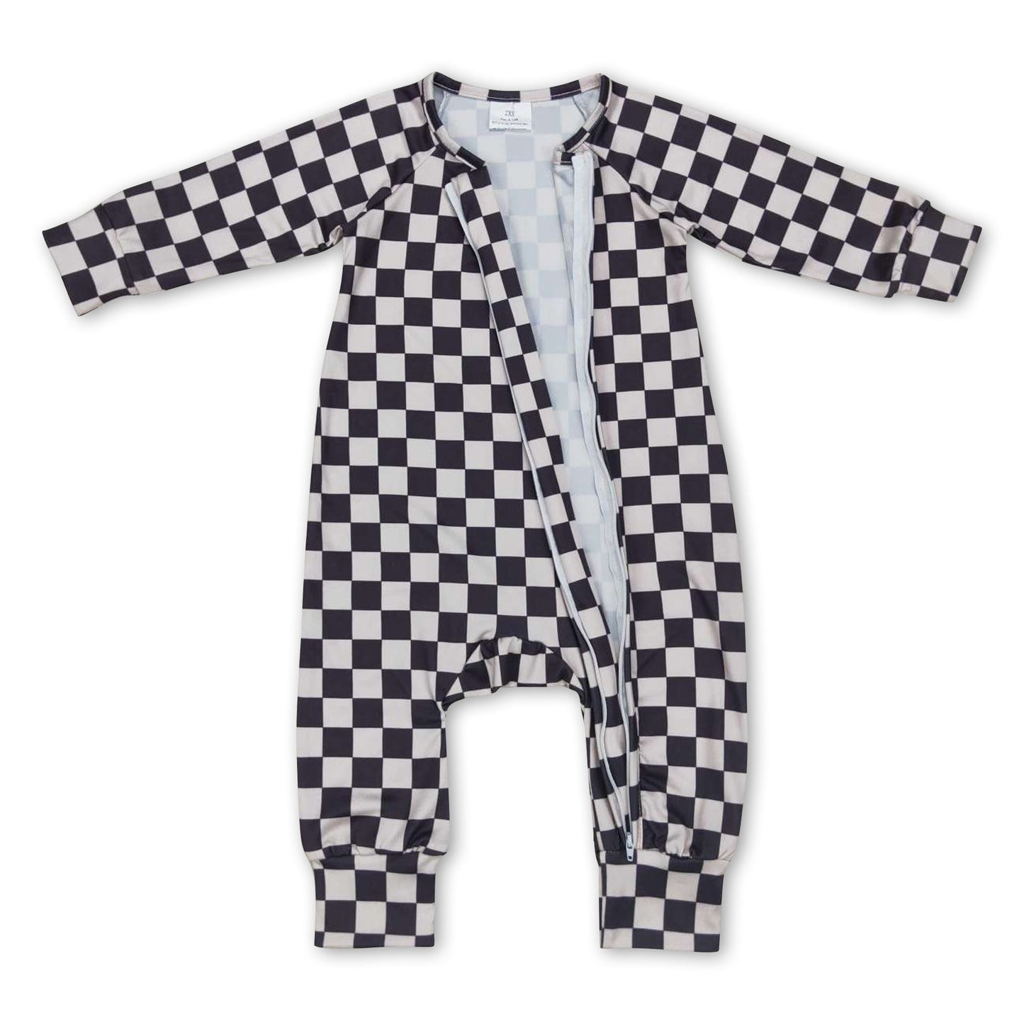 Plaid long sleeves baby kids zipper romper