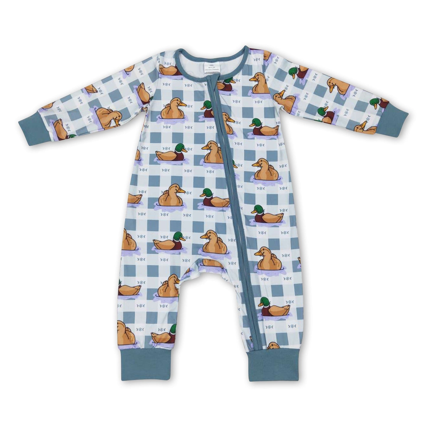 Plaid duck long sleeves baby kids zipper romper