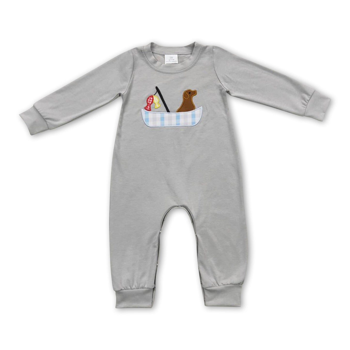 Dog fish plaid boat grey baby boy romper