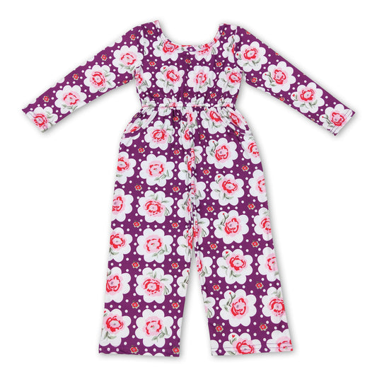 Purple floral pocket baby girls jumpsuit