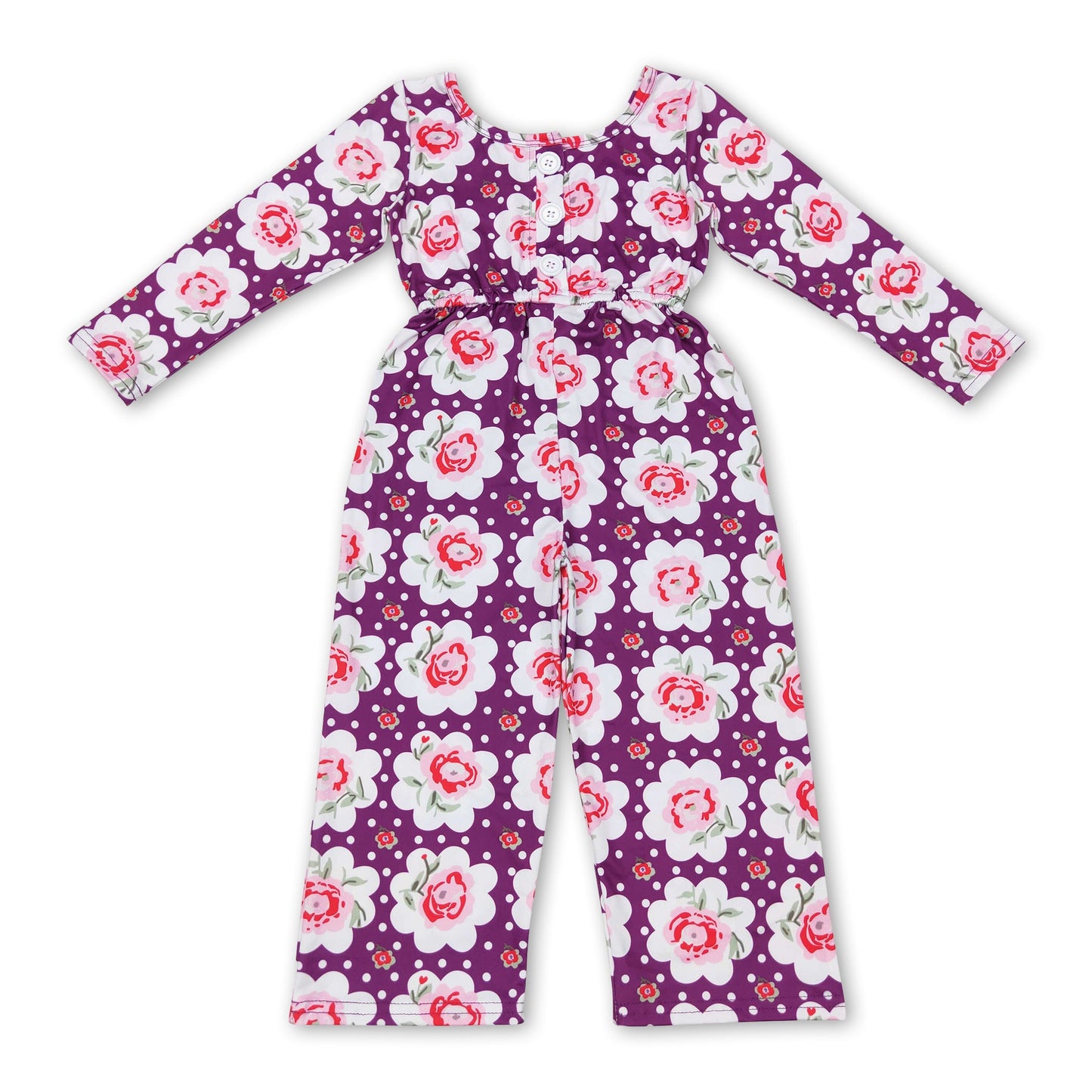 Purple floral pocket baby girls jumpsuit