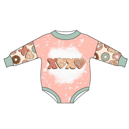 Long sleeves donut heart baby girls valentine's romper