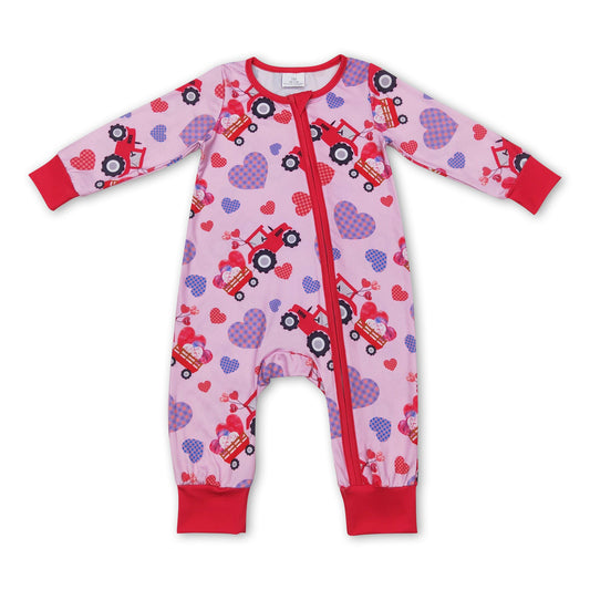 Long sleeves heart truck baby girls Valentine's zipper romper