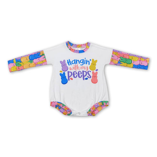 Hangin' with my peeps colorful bunny baby easter romper