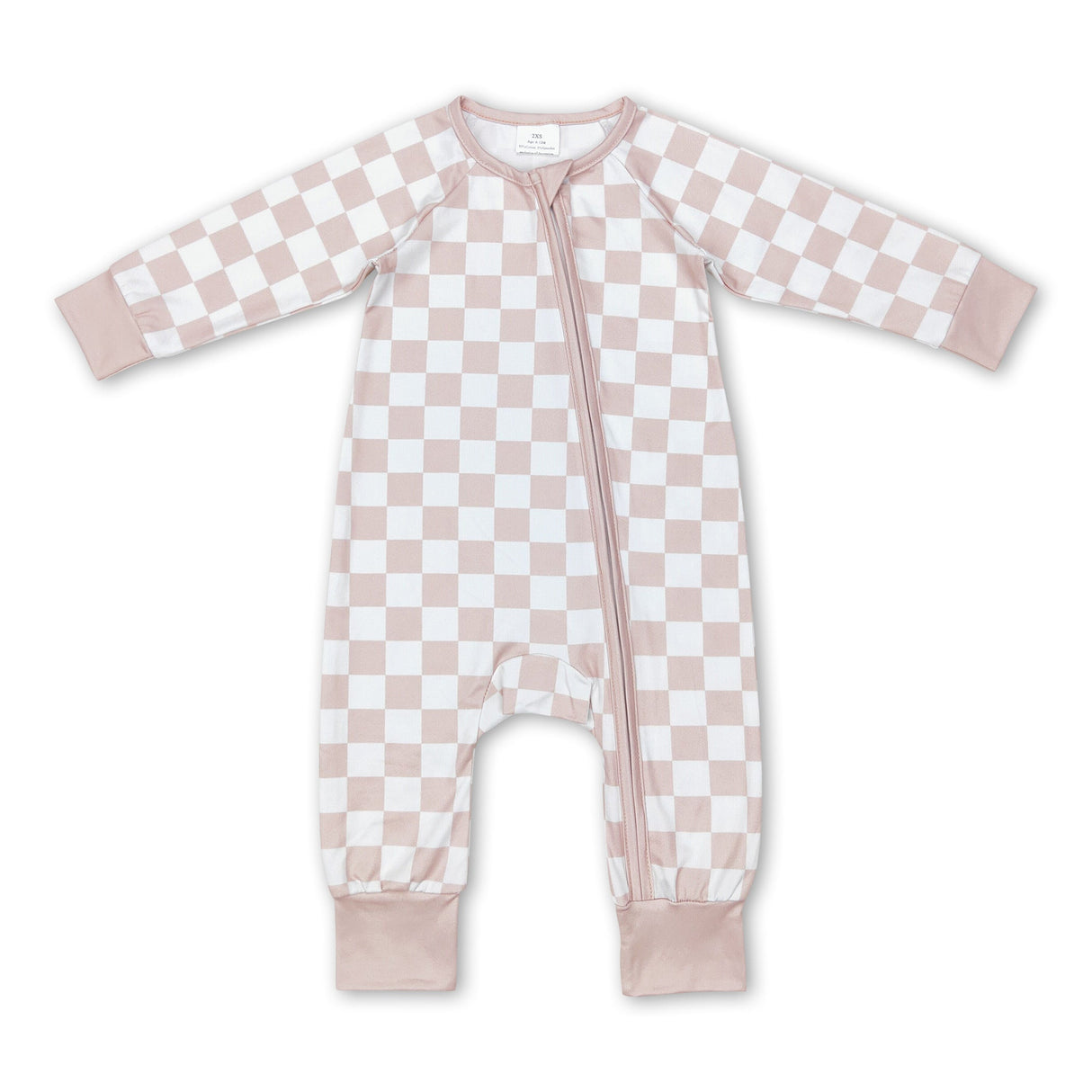 Khaki plaid long sleeves baby kids zipper romper