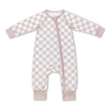 Khaki plaid long sleeves baby kids zipper romper