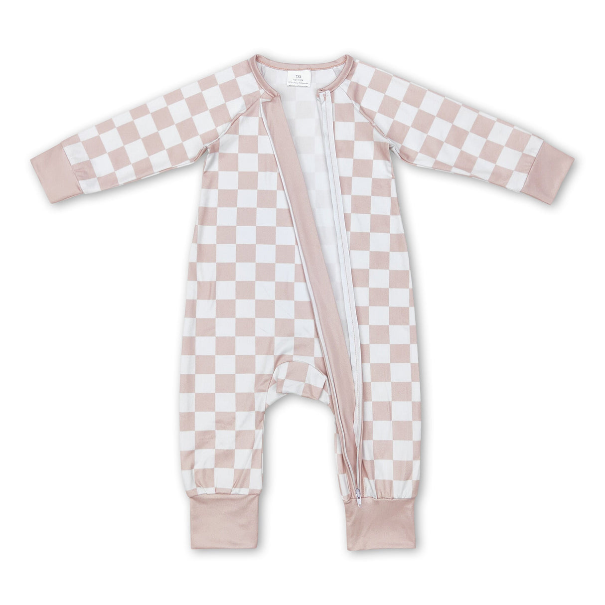 Khaki plaid long sleeves baby kids zipper romper