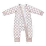 Khaki plaid long sleeves baby kids zipper romper