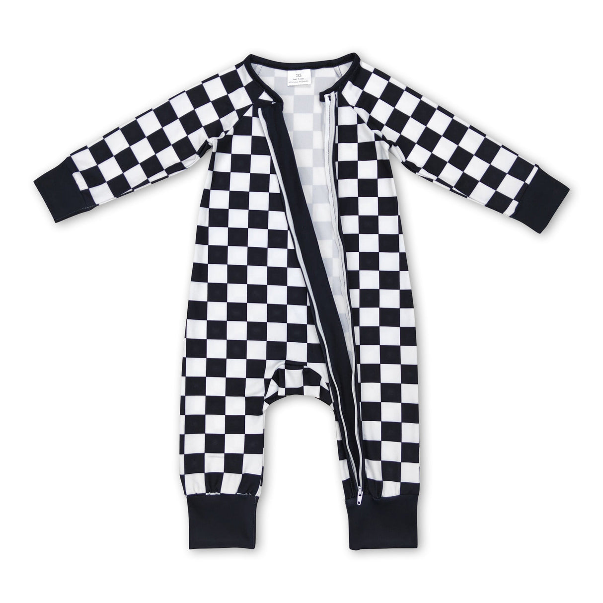 Black plaid long sleeves baby kids zipper romper