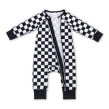 Black plaid long sleeves baby kids zipper romper