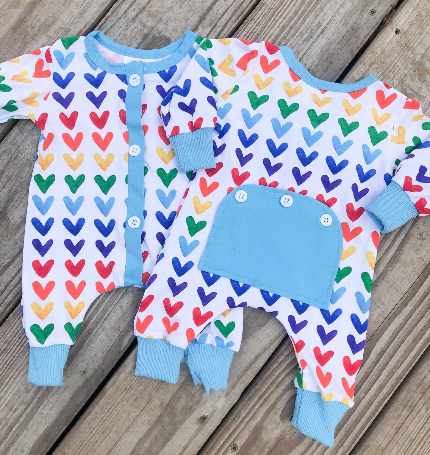 Blue colorful heart baby girls valentine's day romper