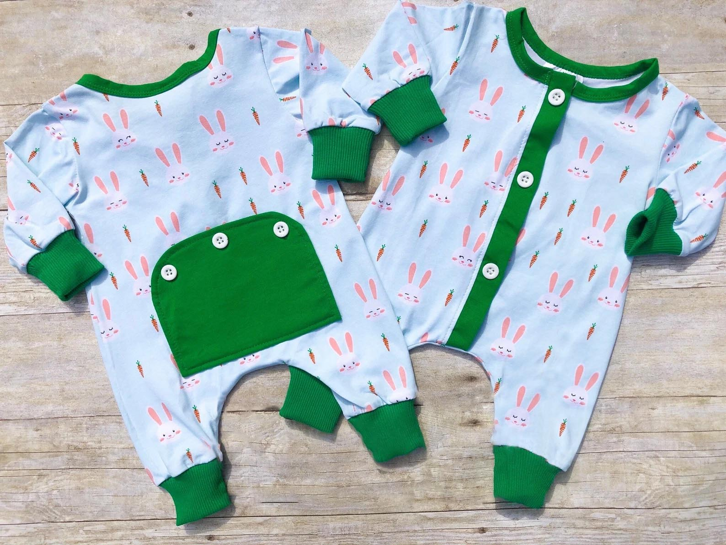 Green blue bunny bunny baby boy easter romper