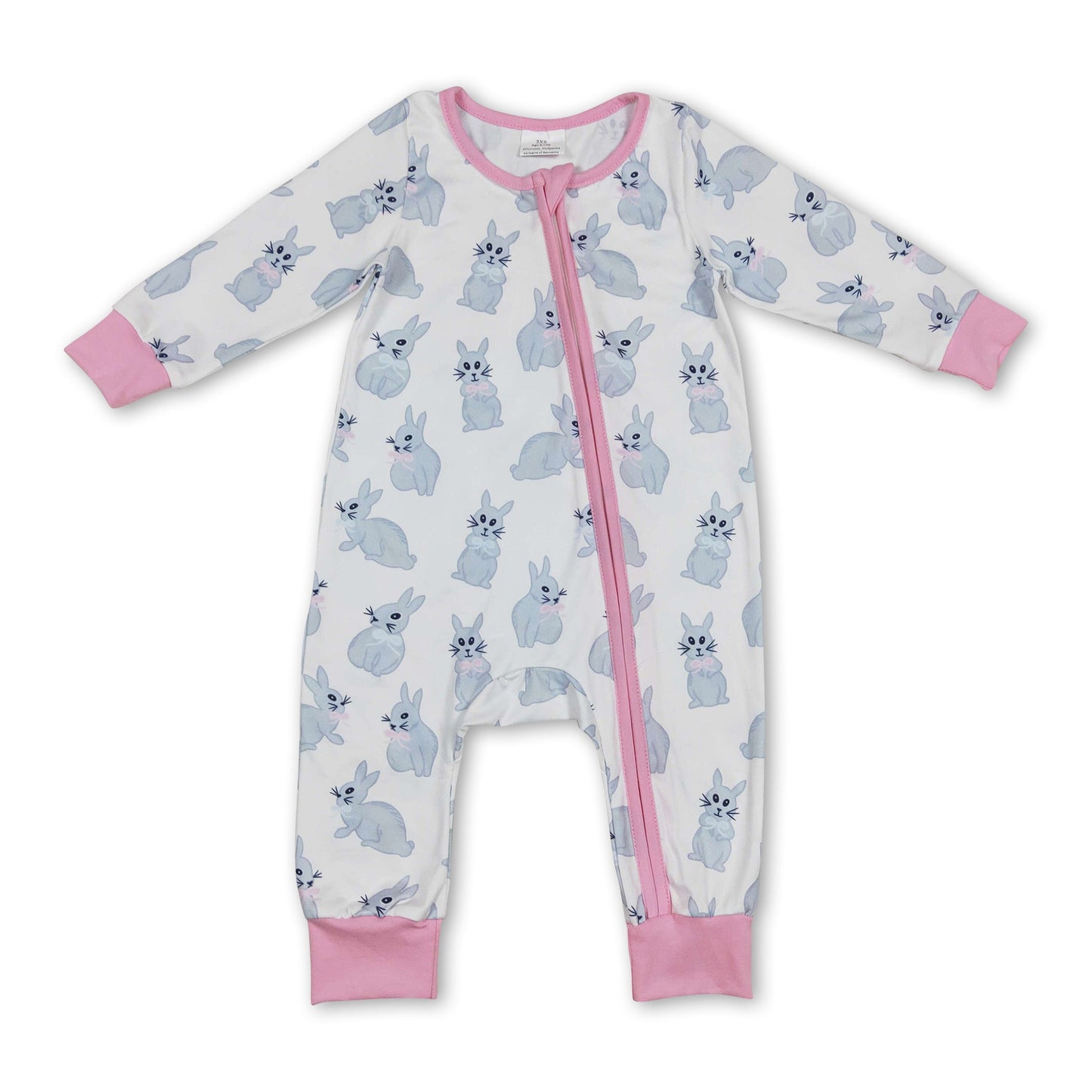 Pink bunny long sleeves baby girls easter romper