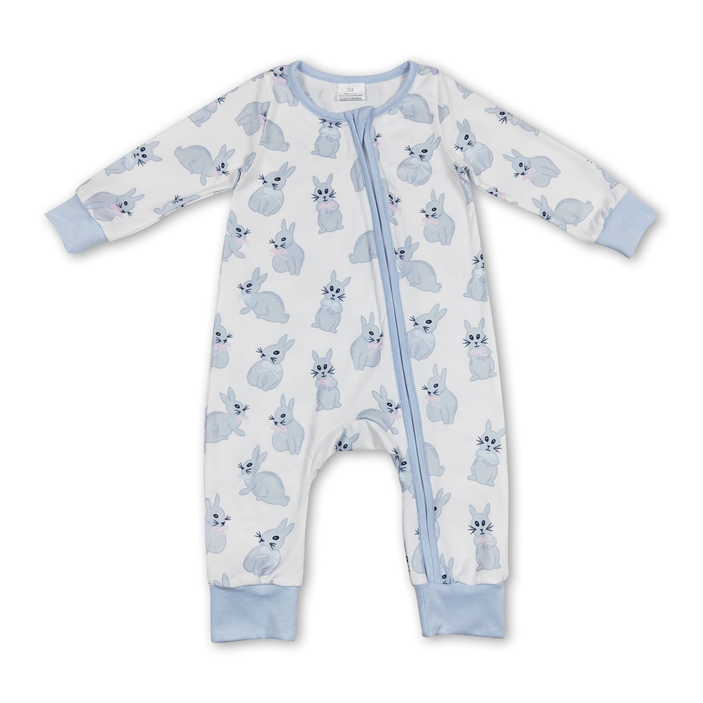 Light blue bunny long sleeves baby boys easter romper