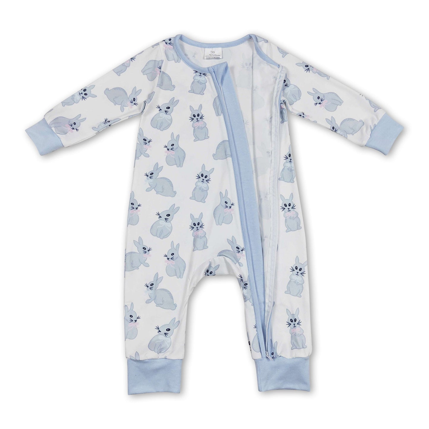 Light blue bunny long sleeves baby boys easter romper